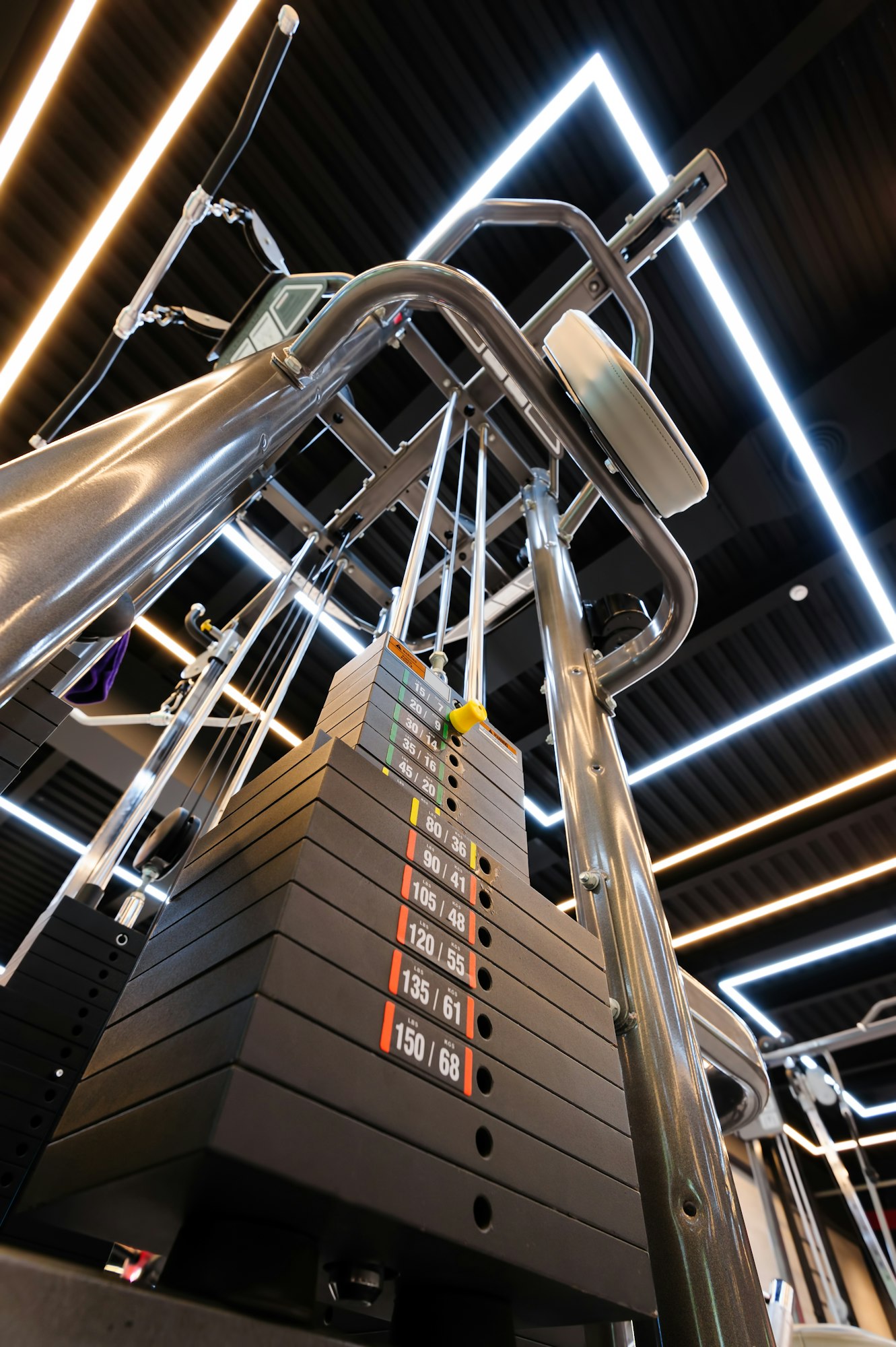 Gym interior with multistation machine